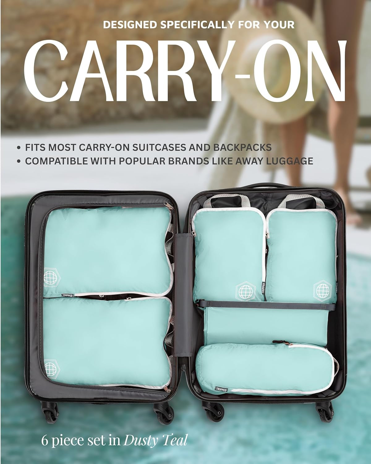 Ultralight Compression Packing Cubes Set for Carry-On Luggage - 6-Pack Ripstop Organizers Featuring Compression Zippers