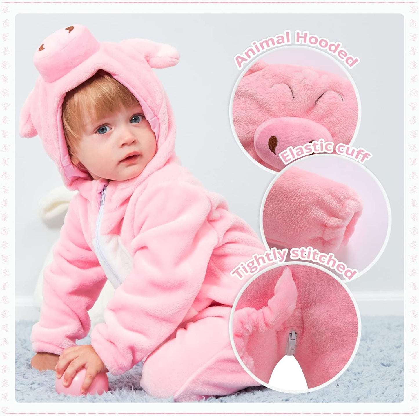 Unisex Baby Animal Flannel Hooded Romper Cosplay Jumpsuit for Halloween and Winter, Sizes 0-5T, Machine Washable