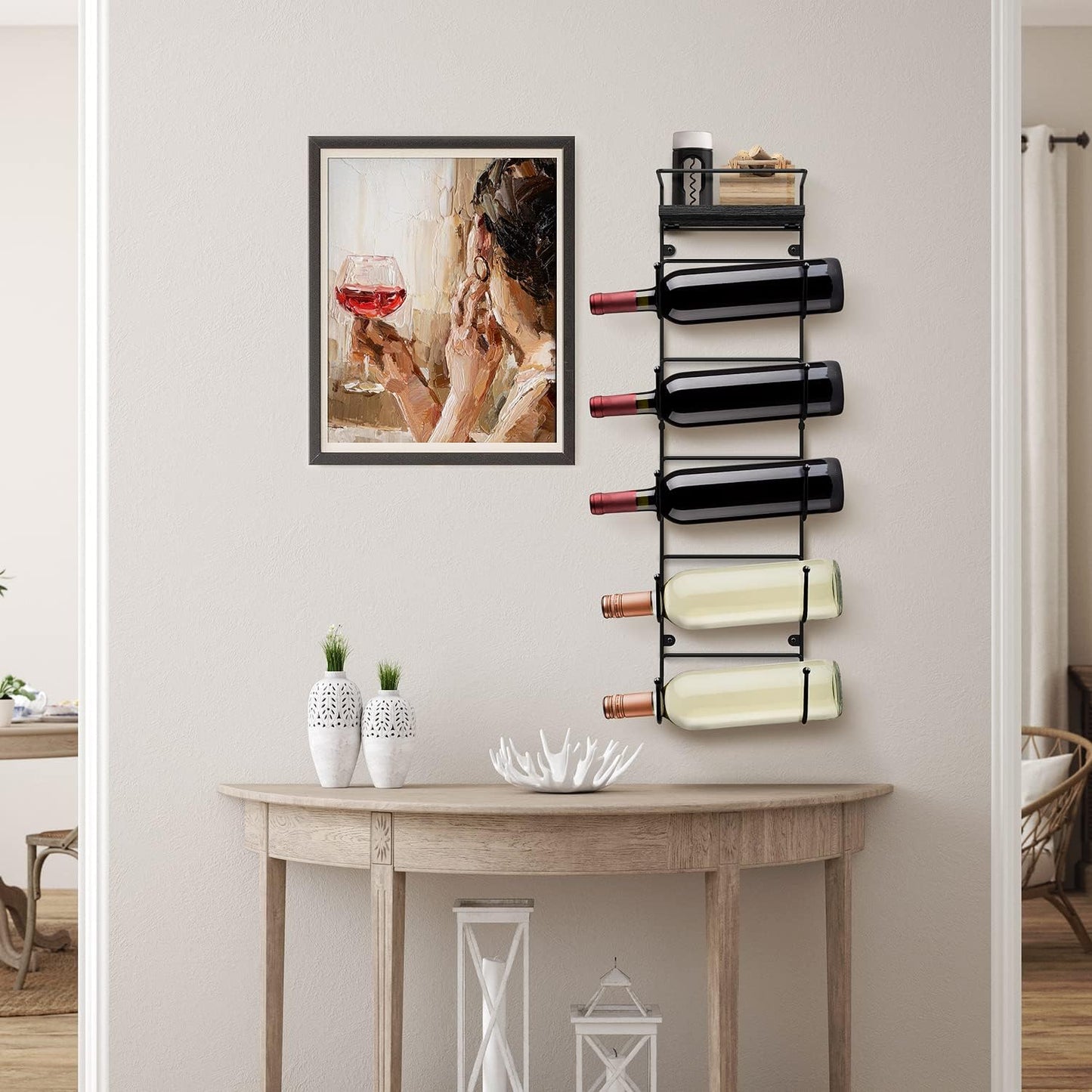 5-Tier Metal Towel Rack with Wooden Shelf - Wall-Mounted Bathroom Storage for Towels, Washcloths, Linens, and Accessories