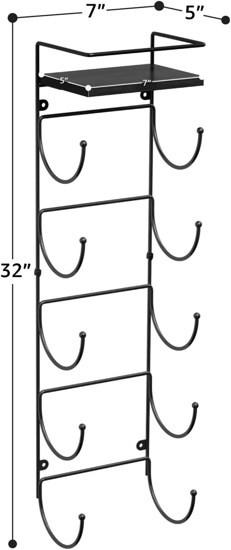 5-Tier Metal Towel Rack with Wooden Shelf - Wall-Mounted Bathroom Storage for Towels, Washcloths, Linens, and Accessories