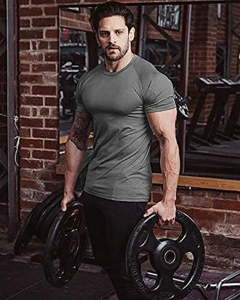Men's 3-Pack Short Sleeve Athletic Performance T-Shirts | Raglan Sleeve, Crew Neck, Moisture-Wicking Lightweight Cooling Shirts for Gym, Tennis, and Hiking Activities