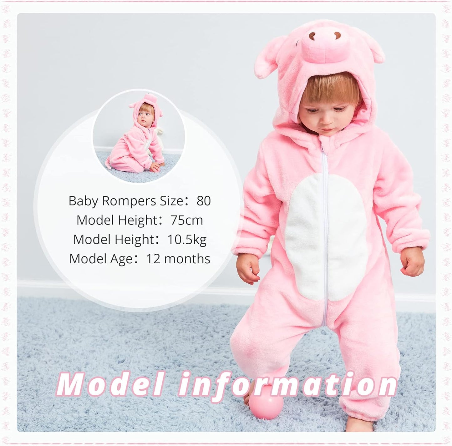 Unisex Baby Animal Flannel Hooded Romper Cosplay Jumpsuit for Halloween and Winter, Sizes 0-5T, Machine Washable