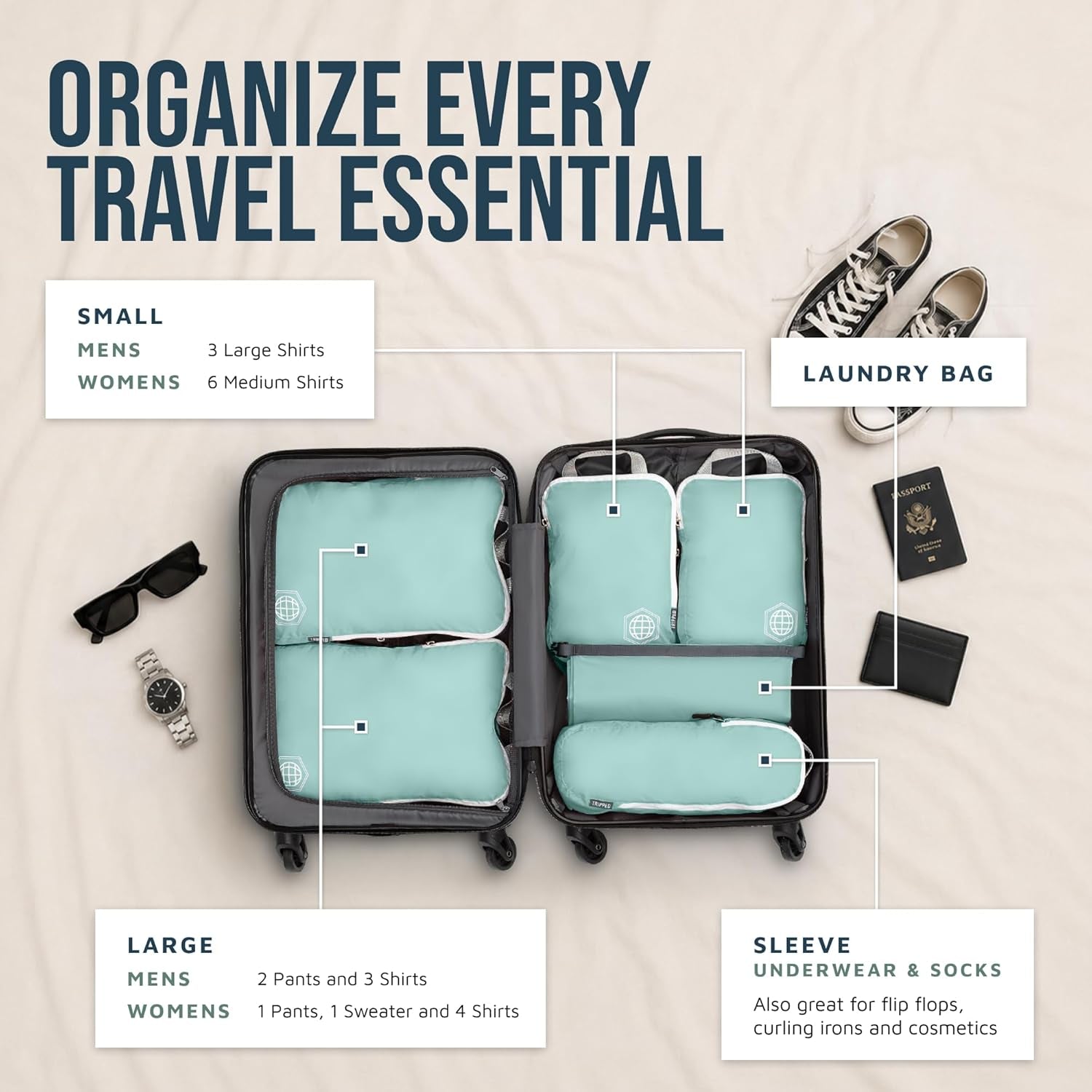 Ultralight Compression Packing Cubes Set for Carry-On Luggage - 6-Pack Ripstop Organizers Featuring Compression Zippers