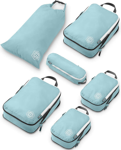 Ultralight Compression Packing Cubes Set for Carry-On Luggage - 6-Pack Ripstop Organizers Featuring Compression Zippers