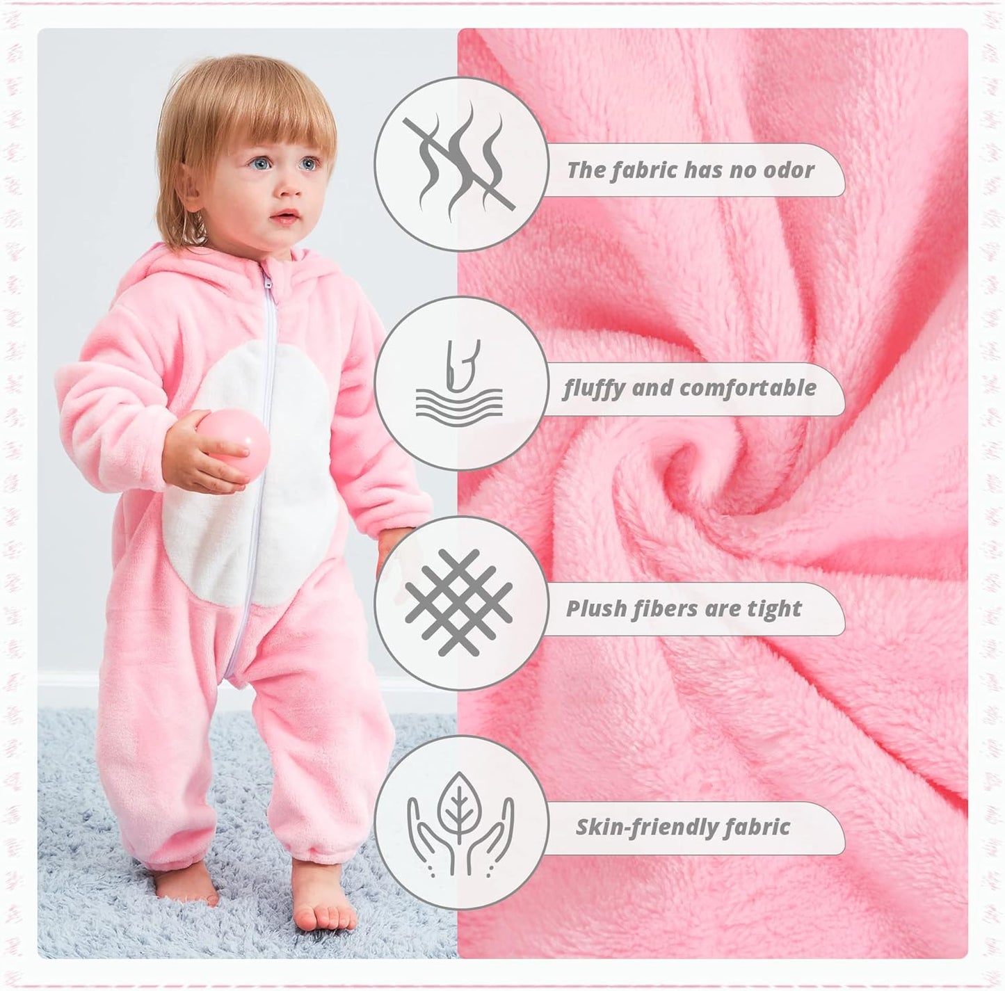 Unisex Baby Animal Flannel Hooded Romper Cosplay Jumpsuit for Halloween and Winter, Sizes 0-5T, Machine Washable
