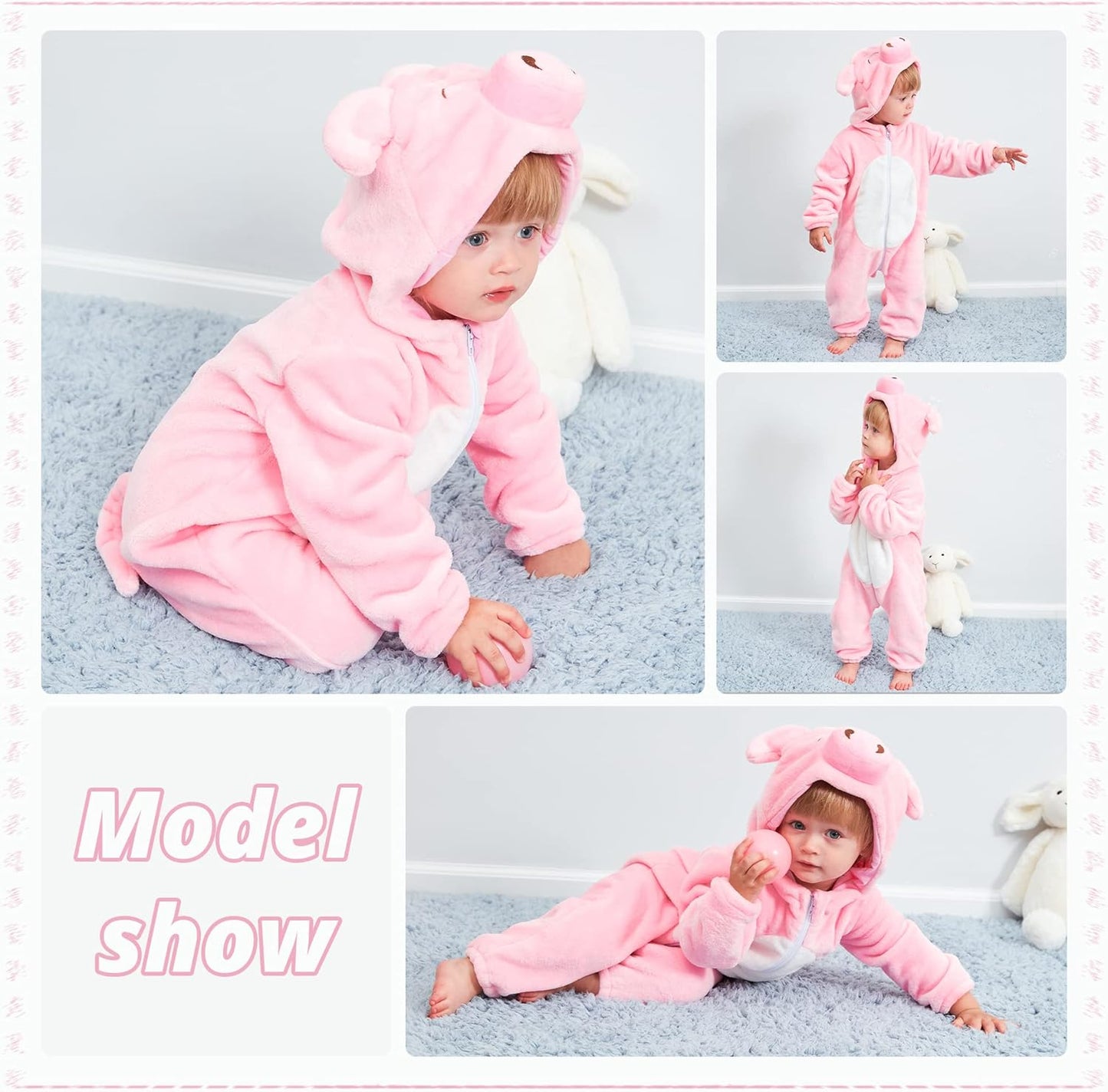 Unisex Baby Animal Flannel Hooded Romper Cosplay Jumpsuit for Halloween and Winter, Sizes 0-5T, Machine Washable