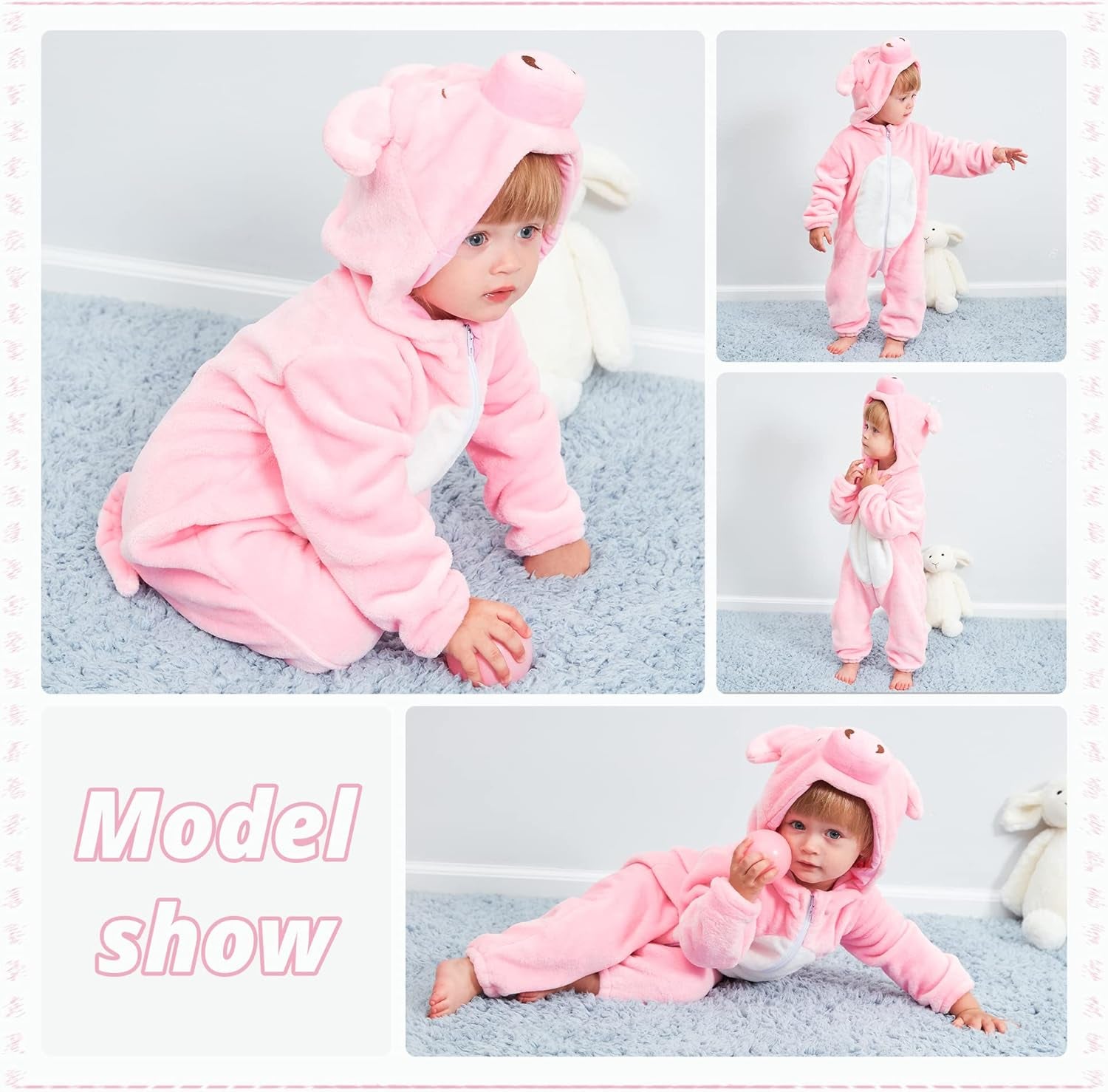 Unisex Baby Animal Flannel Hooded Romper Cosplay Jumpsuit for Halloween and Winter, Sizes 0-5T, Machine Washable
