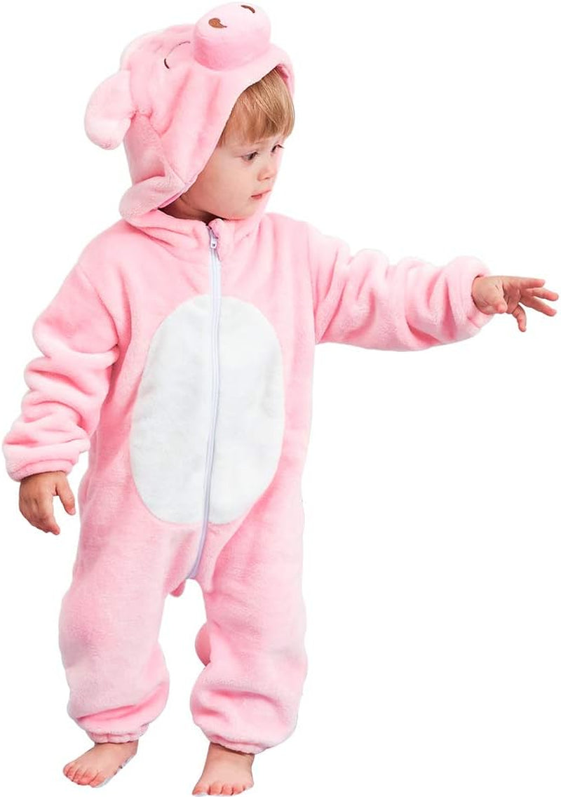 Unisex Baby Animal Flannel Hooded Romper Cosplay Jumpsuit for Halloween and Winter, Sizes 0-5T, Machine Washable